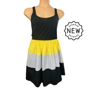 NWT Black, Gray, Yellow Striped Sleeveless A-Line Sundress size Large